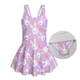 thumbnail image 6 of COEQINE Girls Beach Pool One Piece Swimsuit, Playful Tank Neck and Wide Straps Soft Swimwear with Flared Skirt, Comfortable Swimsuit for Girls 8-9 Years, Easter Bunny Rainbow Egg Purple, 6 of 8