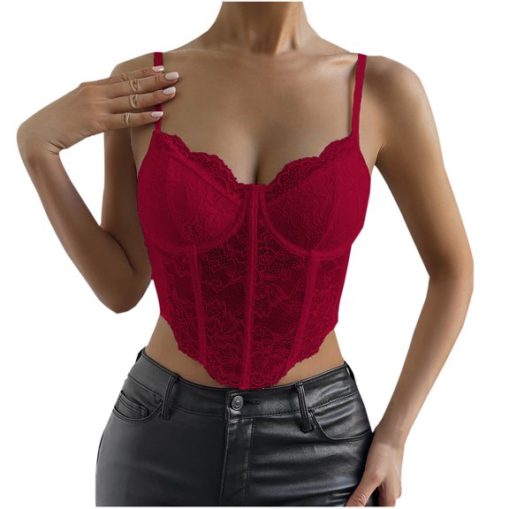 Kaemgyyd Corset Tops for Women Fashion Going out Outfit Lace Mesh Cami Top Spaghetti Strap Party Clubwear