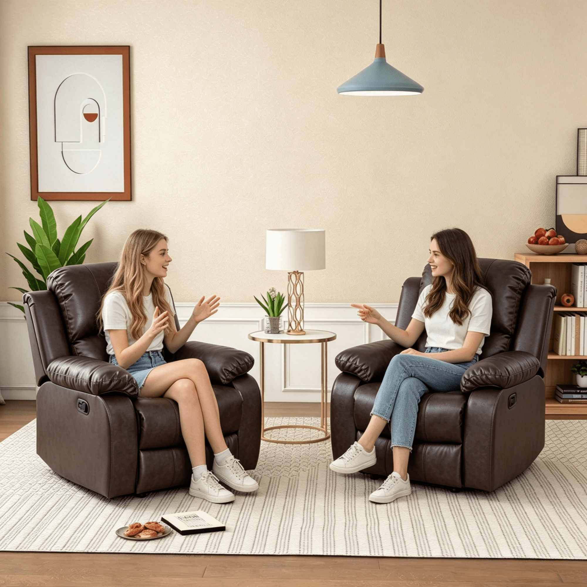 Gewnee PU Manual Recliner Chair Set of 2,Single Sofa Recliners,Adjustable Backrest,Comfort Lazy Chair for Living Room,Bedroom.Brown
