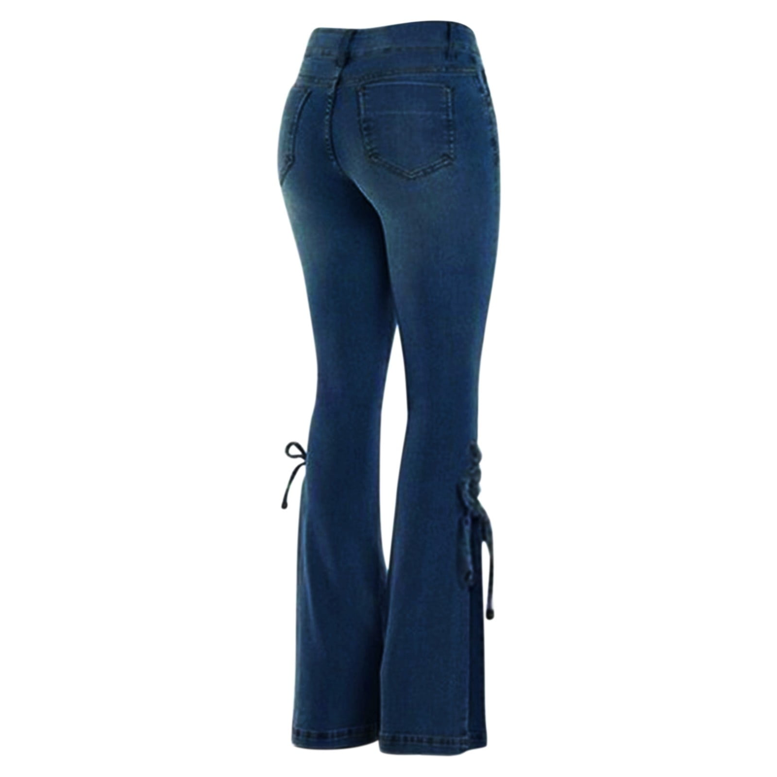 Ediodpoh Denim Jeans Lace up Pants Mid Waist Trousers Flared Women Pants Stretchy Bottom Womens Pants Blue XXL