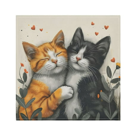 

JSTEL Cute Cat Valentine Cloth Napkins Set of 4 20x20 Inch Washable and Reusable Napkin for Decoupage Dinner Party Everyday Use