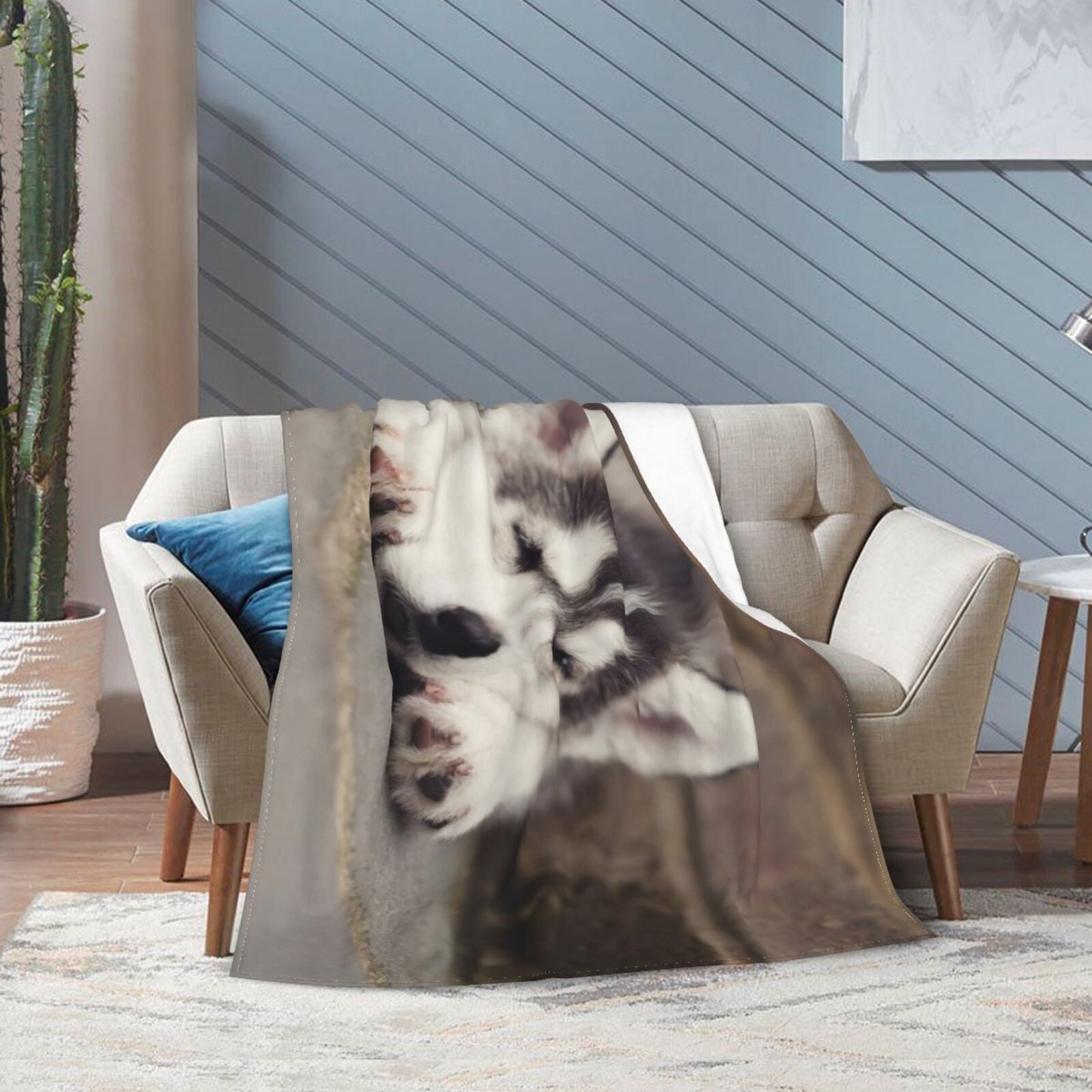 Wijzvio Husky Dog Throw Blanket Soft Fuzzy Fleece Blanket For Couch Bed Living Room Decoration 60"X50"