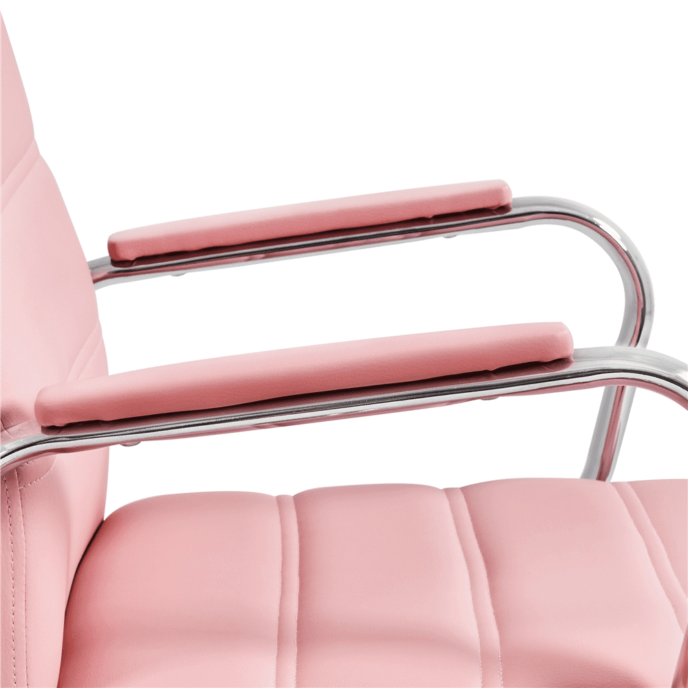 Yaheetech Mid-Back PU Leather Adjustable Office Chair with Arms, Pink