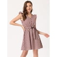 thumbnail image 3 of Vestido Allegra K de tirantes con mangas con volantes y cuadros casuales Vino Rojo S, 3 of 5