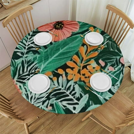 

Sheronv Flowers Leaves Painting Round Tablecloth - Stain-Resistant and Washable - Ideal for Indoor and Outdoor Events - 100% Polyester Fiber - Outdoor Fitted - Various Sizes Available 42 -46
