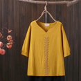 thumbnail image 4 of Birdeem Blouses pour Femmes Printemps Été Couleur Unie Broderie T-Shirt Décontracté Manches Courtes Col Rond Hauts Blouse en Coton Lin, 4 of 12