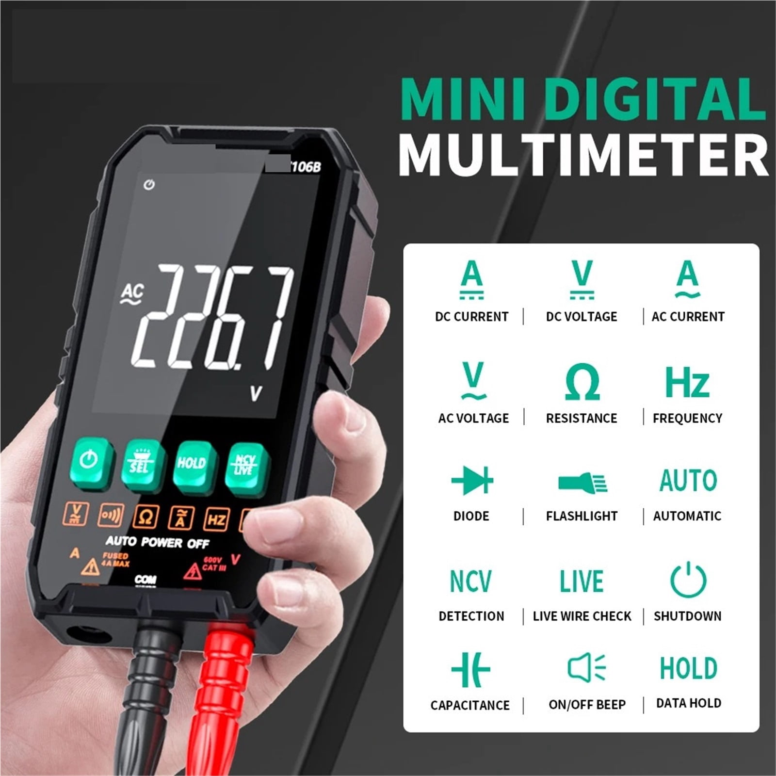 Multifunction Digital Multimeter AC DC NCV Smart Tester Ohmic Voltmeter Auto Range 600V Electrician Tester ,Battery Test