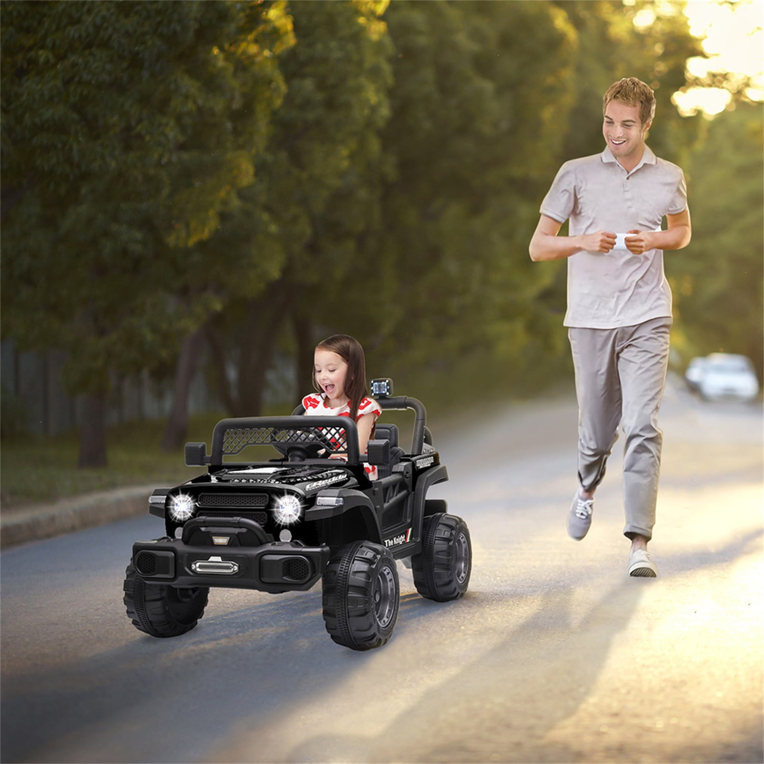CIPACHO 12V Kids Ride On Truck Car with Parent Remote Control, Spring Suspension, LED Lights, AUX Port, Kids Electric Vehicle Toy, Black