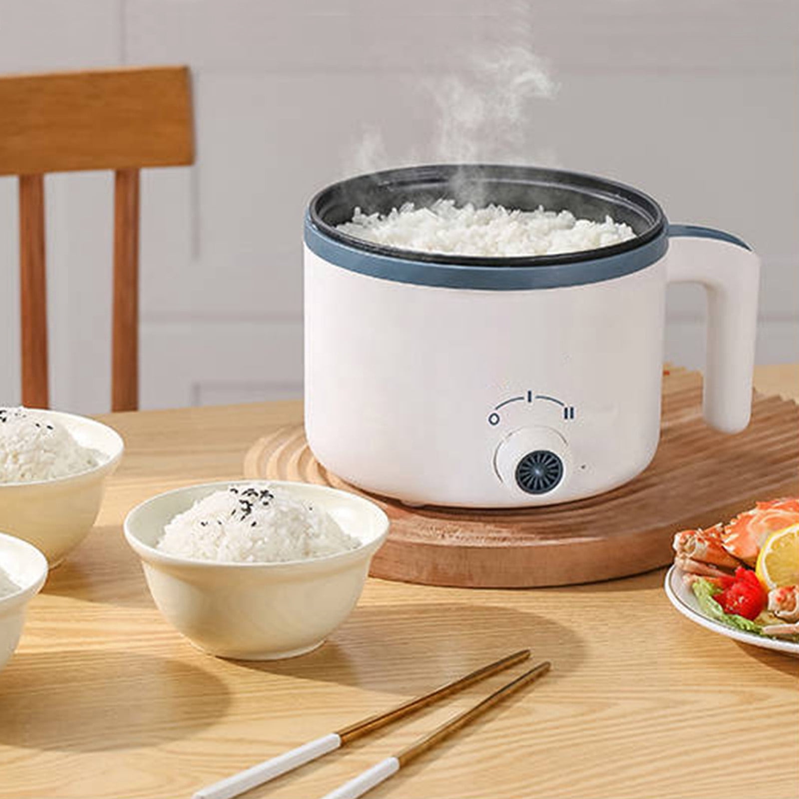 Mini Electric Rice Cooker Small Multi Function Cooker Non Stick Portable Electric Pot for Cooking Rice Oatmeal Porrington Soup White Single Pot 1.8 Liter Capacity