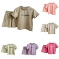 thumbnail image 4 of Odeerbi Kids Boys Girls 2 Piece Outfits Summer Clothes Cotton Shorts Set Children Print Short Sleeve Round Neck Blouses T-shirt Loose Shorts with Pockets Sets Olive Green, 4 of 4