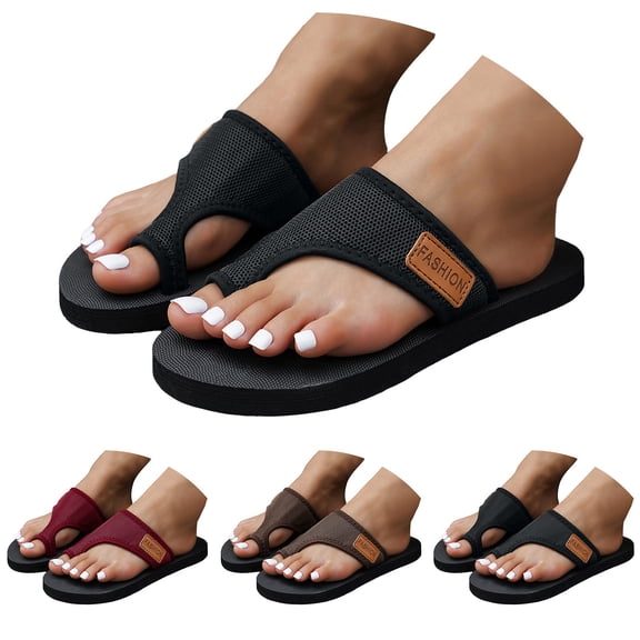 Modstep Summer Sandals for Women and Men Breathable Comfortable Mesh Flat Flip Flops Casual Toe Ring Beach Slippers Shoes Black 6