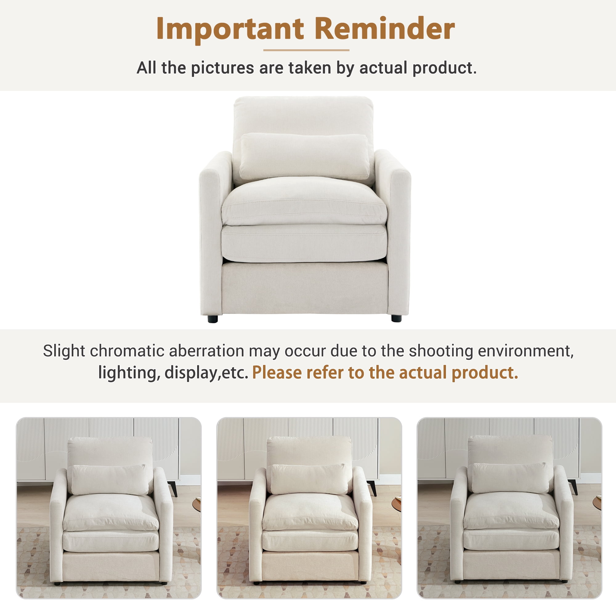 Euroco 31.9" Cozy Upholstered Armchair Oversized Comfy Cloud Sofa Double Cushion Single Sofa Plush Cushion Armchair for Living Room, Beige