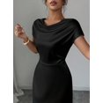thumbnail image 3 of Black Satin Cowl Neck Short Sleeve Maxi Dress For Elegant Day Or Evening Wear, 3 of 6