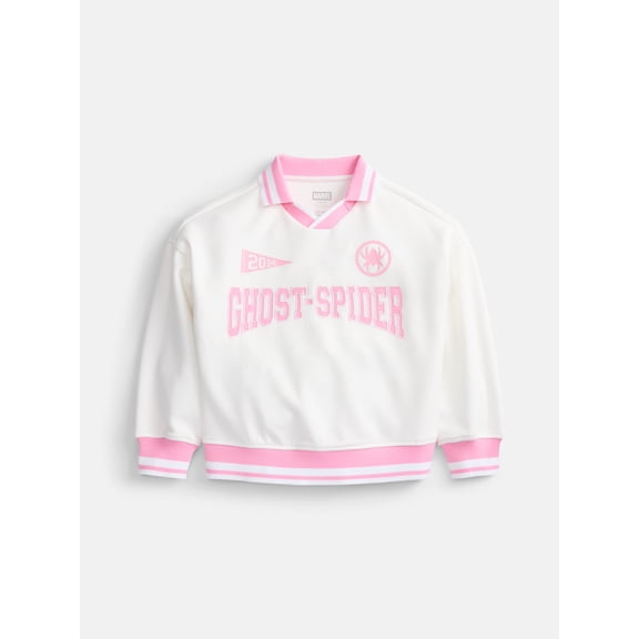 Ghost-Spider Girls' Collared Graphic Sweatshirt with Long Sleeves, Sizes 4-12