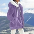 thumbnail image 2 of Qwertyu Women Fuzzy Fleece Jackets Winter Casual Oversized Fluffy Casual Coats Cardigan Warm Outerwear with Pockets Purple L, 2 of 6