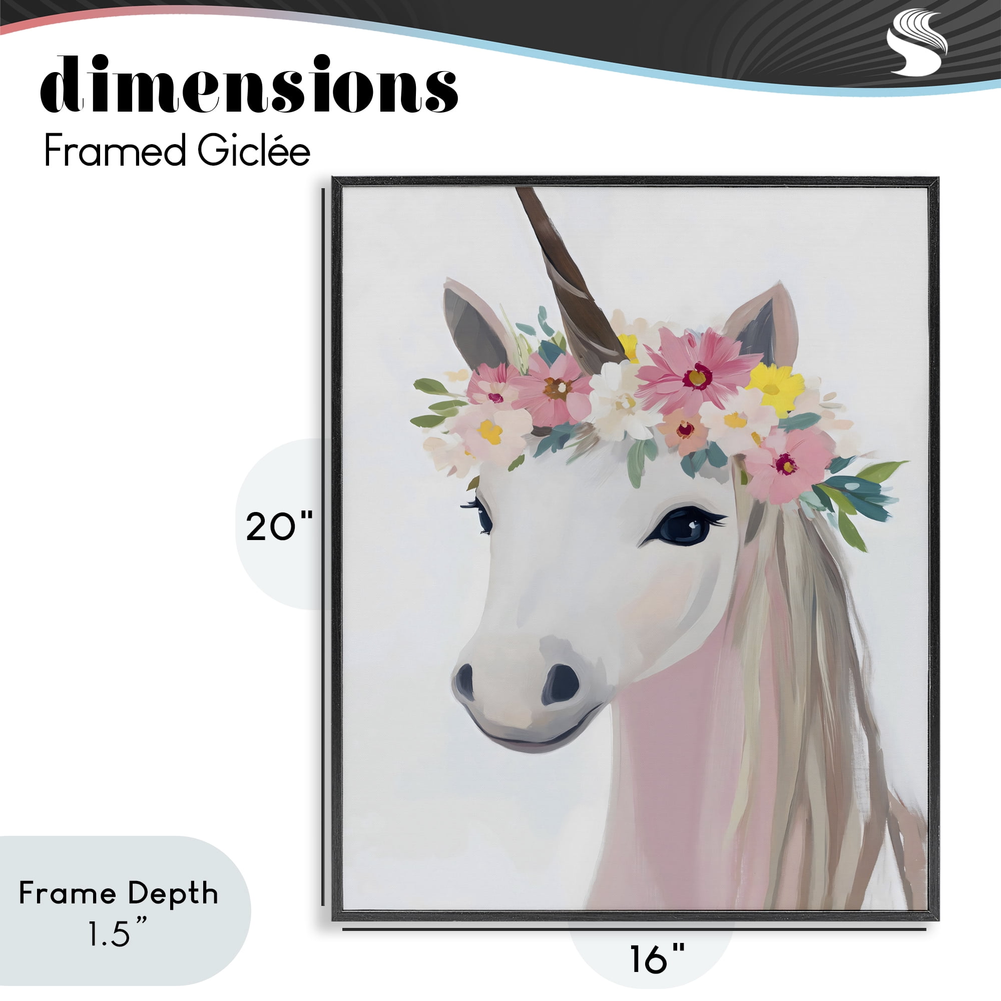 Stupell Industries Flower Crown Unicorn Black Framed Giclee Art, design by The Prints Vibe