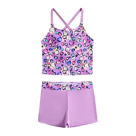 NIEWTR Girls Tankini Swimsuit Kids Bathing Suits With Shorts 6 11 Years Swimwear Beach Bathing Suit for Summer Vacation 9-10 Years Purple