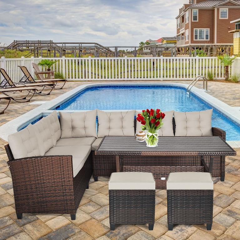 Gymax Rattan Ottoman Set, 2-Piece with Cushions photo 6