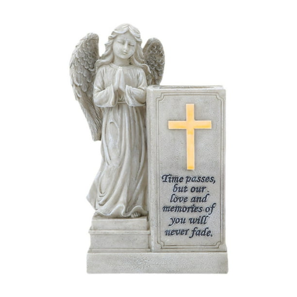 Figura de ángel para tumba, florero con púas para decoración de flores artificiales, decoración de cementerio para tumba