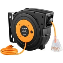 【LuckyNote】Heavy Duty Retractable Extension Cord Reel - 45FT 12AWG/3C SJTOW Power Cord, Black