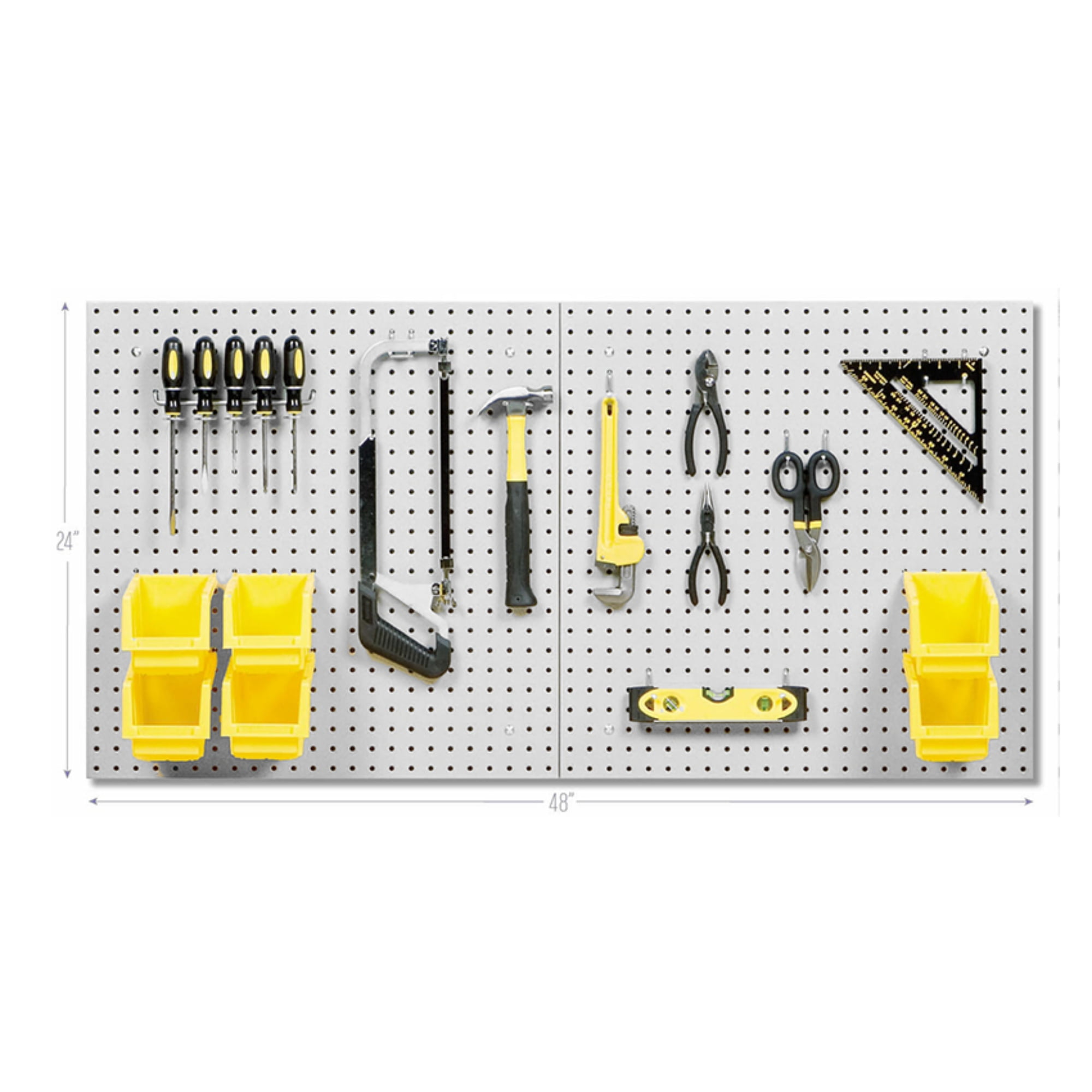 Seville Classics Steel Pegboard Set W/ 23 Hooks & 6 Bins, 24"x48