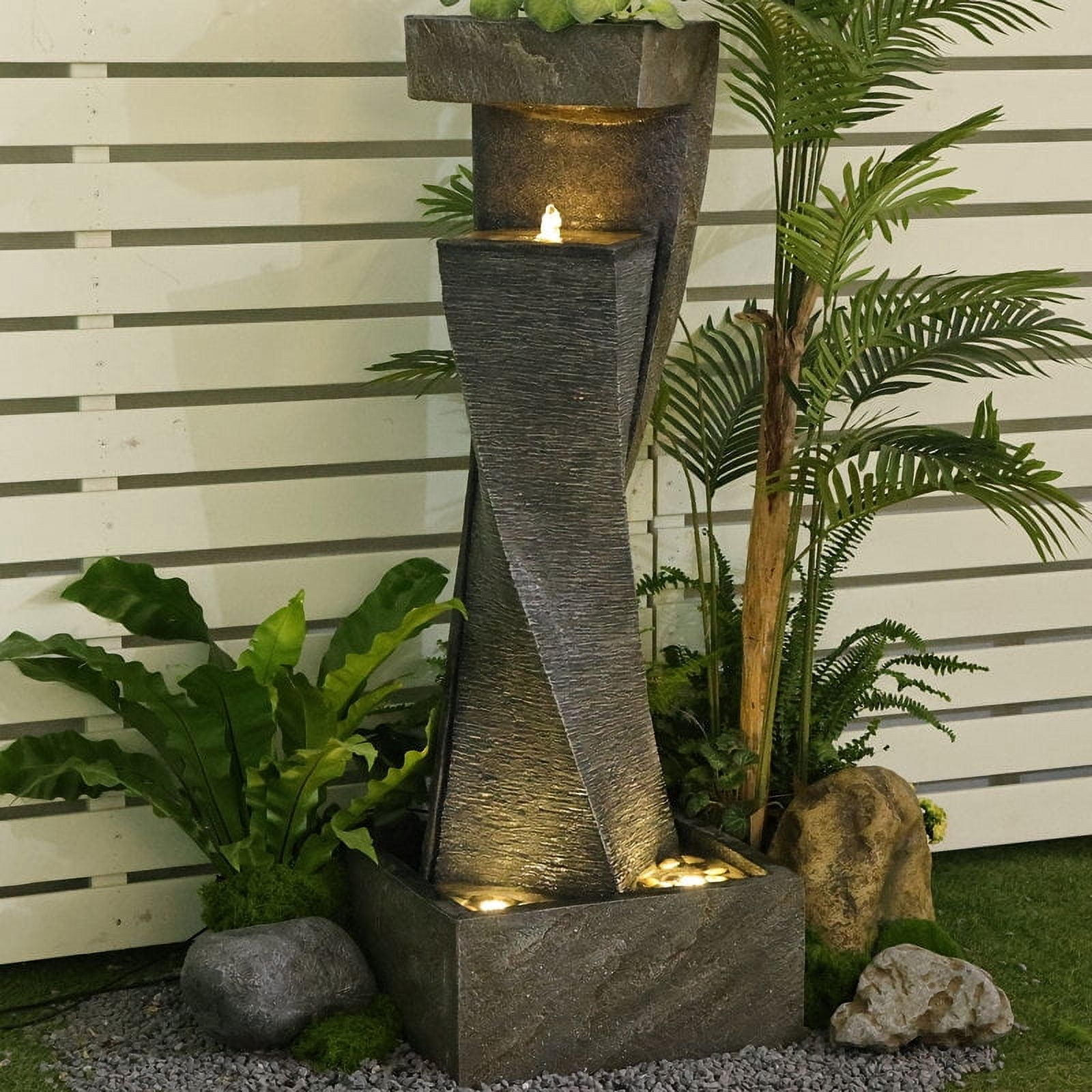 47.2" Garden Modern Outdoor Fountain Floor Standing Outdoor Water Fountains with Lights for Garden, Backyard, Patio, Porch, Deck and Home Art Decor