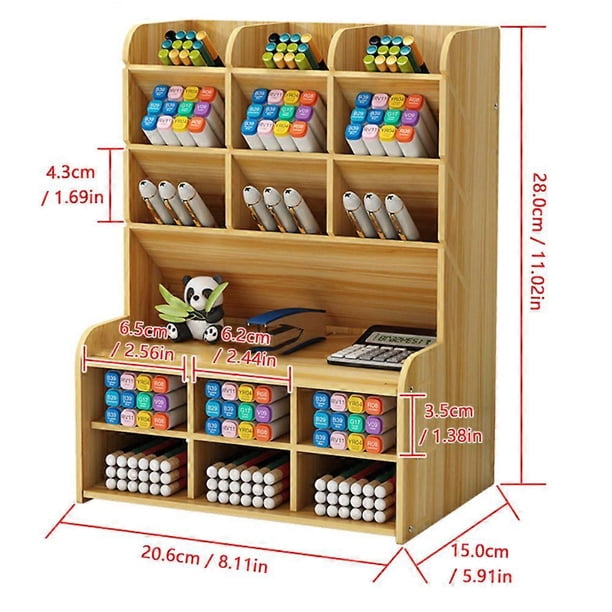 Wooden Desktop Organizer Multi-functional Desk Pen Holder Storage Box Desktop Stationary Storage Organizer for Home Office School