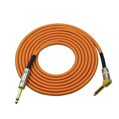 16.4 Feet Musical Instrument Audio Guitar Cable Cord 1/4 Inch Straight to Right-angle Gold-plated TS Plugs PVC Braided Fabric Jacket for Electric Guitar Bass Mixer Amplifier