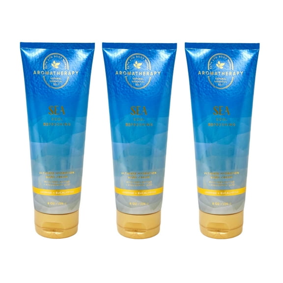 Bath and Body Works Aromatherapy Sea Soul Refreshing JASMINE   EUCALYPTUS 3 Pack Ultimate Hydration Body Cream Bundle - 8 oz / 226 g each