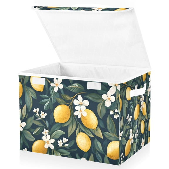 Yayeee Collapsible Cube Storage Bin with Lid Fabric Closet Decorative Basket with Handles, Floral Lemons