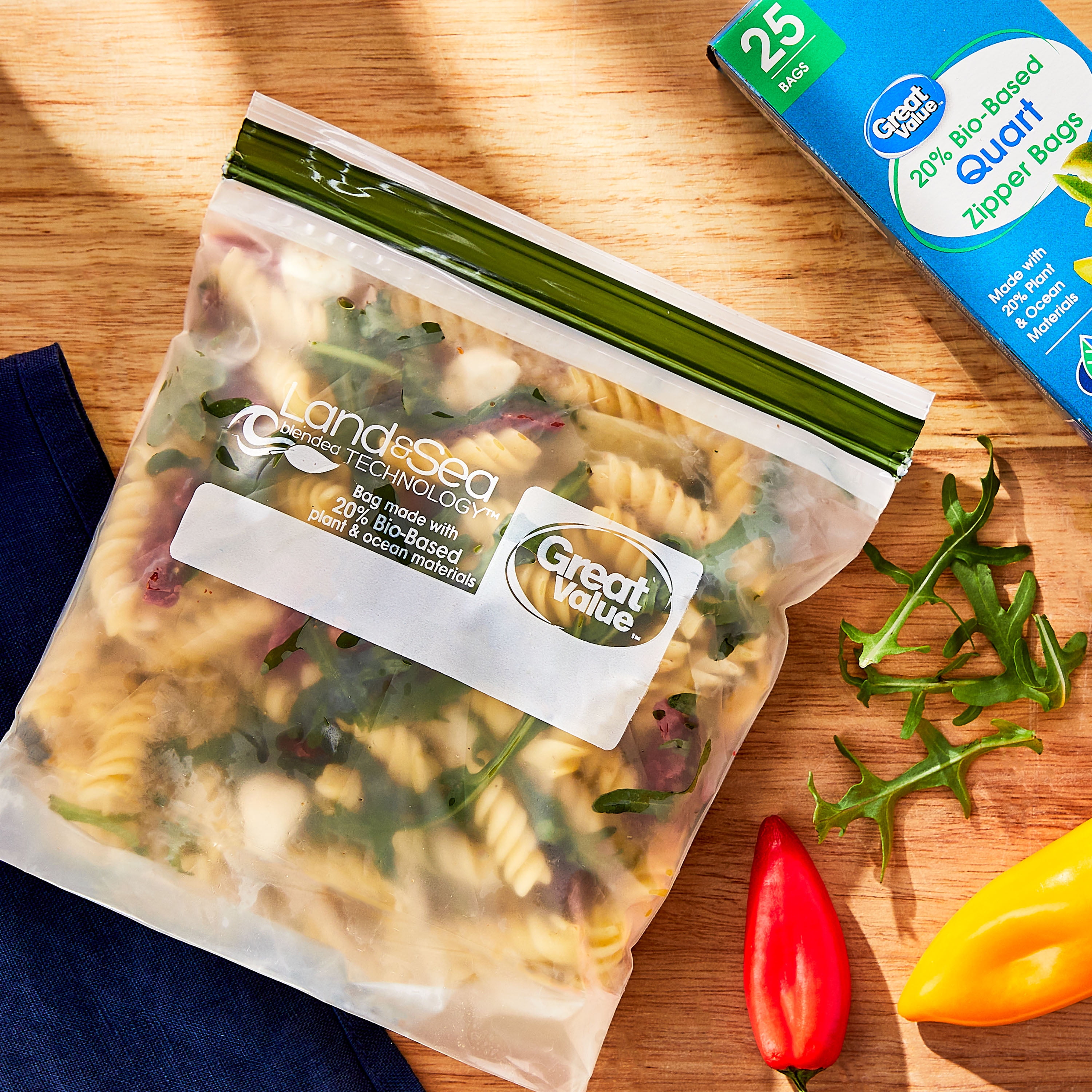 (3 pack) Great Value Clear Reclosable Double Zipper Quart Bags, Made with Bio-Based Materials, 25 Count