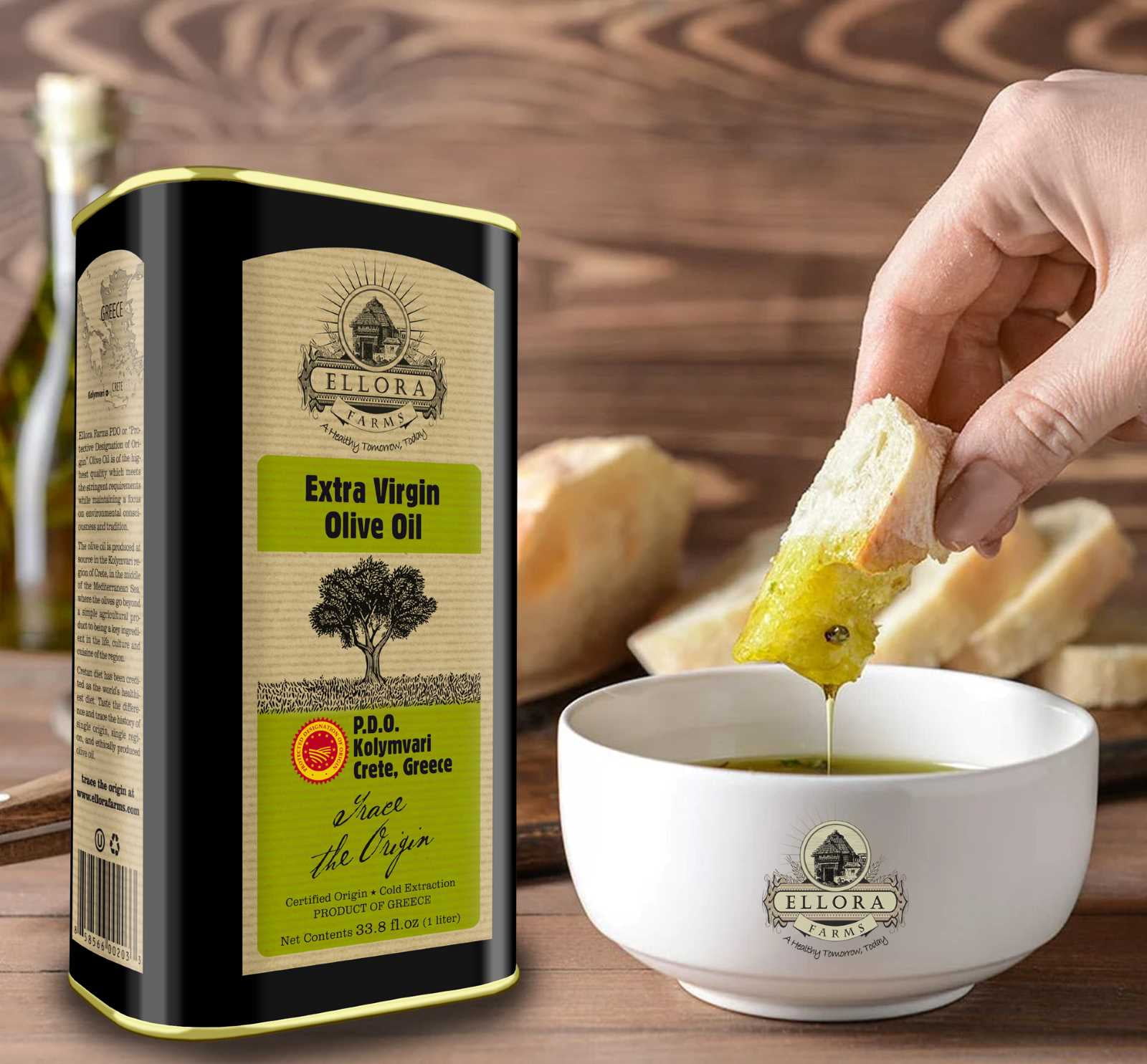 Ellora Farms Extra Virgin Olive Oil, Greek Single Estate PDO, Global Gold Award, Kosher, 2 x 33.8 oz