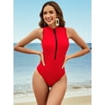 thumbnail image 1 of Zipper One Piece Swimsuit for Womens Racerback Modest Swimming Suit High Neck Monkini Swimwear, 1 of 7