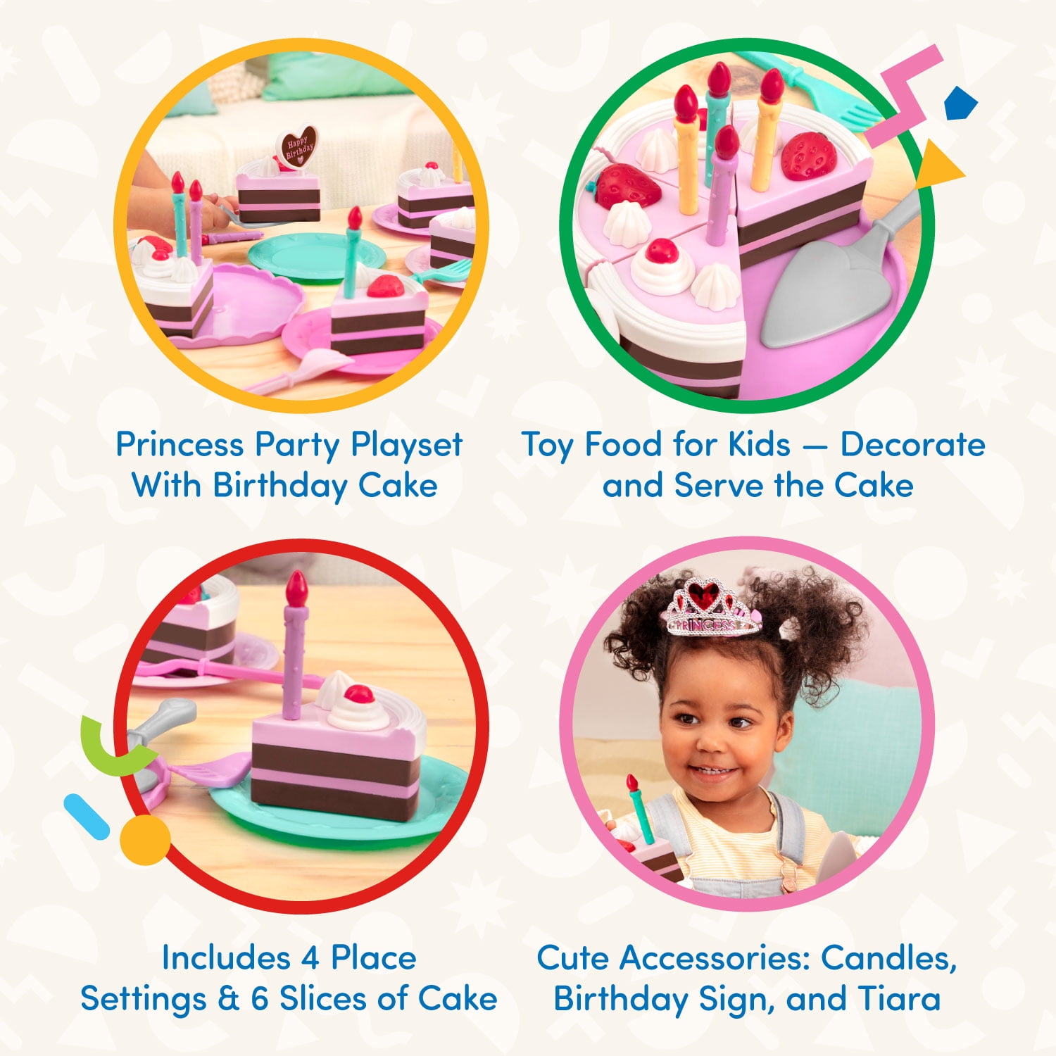 Battat Princess Birthday Party Pink Cake Playset with 24 Plastic Pieces, Toddler and Preschool Toys