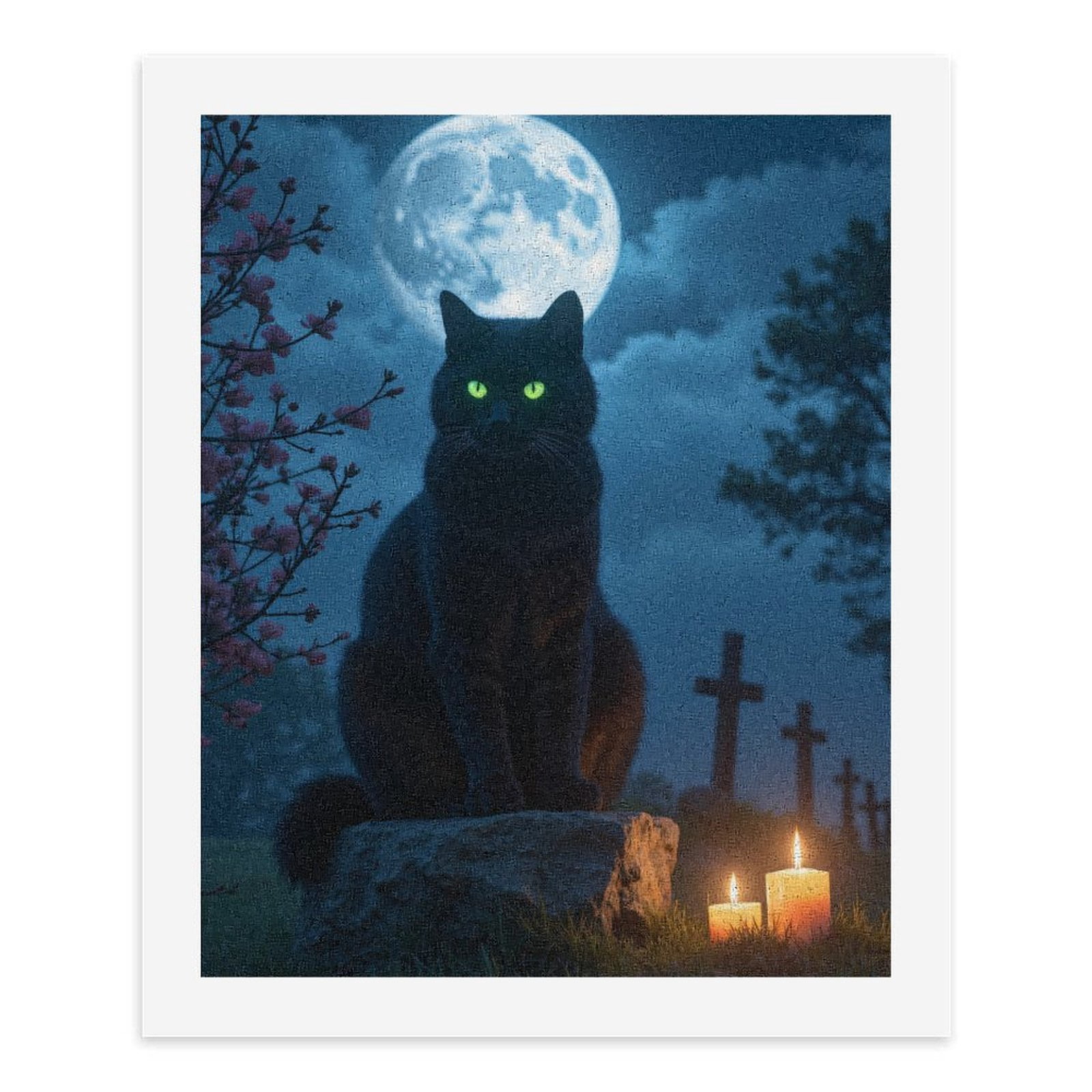 Paint By Numbers Kit for Adults Beginner - Moonlit Black Cat Candles Night DIY Canvas Painting Kits for Adults, Frameless Paint By Number for Adults for Home Wall Decor 16x20 Inch