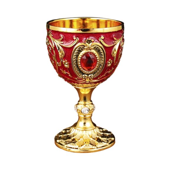 HUJTYs Vintage Medieval Goblet Drinking Glass, Engraving Wine Liqueur Cup Handmade Novelty Engraving Metal Wine Cup Desktop Decoration