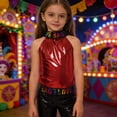 thumbnail image 2 of Afdoent Girls Performance Top Long Sleeve Sequin Glitter Asymmetrical Off Shoulder Dance Shirt With Rhinestone Trim 4-5 Years, 2 of 4