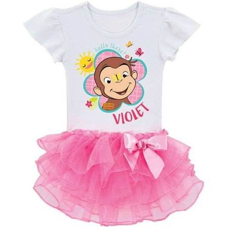 Curious George Flower - Personalized Curious George Flower Toddler Pink Tutu Tee