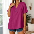 thumbnail image 6 of vigerkar Women Linen Short Sleeve Henley Tops V Neck Blouse Casual Summer Trendy Tee Shirts 2026 Vacation Fashion Clothes (Hot Pink, XL), 6 of 9