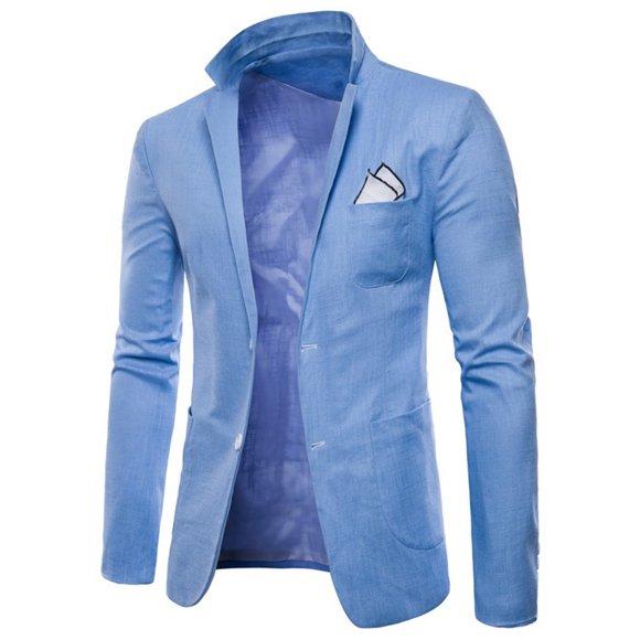 TIMIFIS Light Blue Men's Blazer Jacket Casual Solid Single Rows Two Button Suit Jacket Fashion Formal Lapel Slim Wedding Blazer