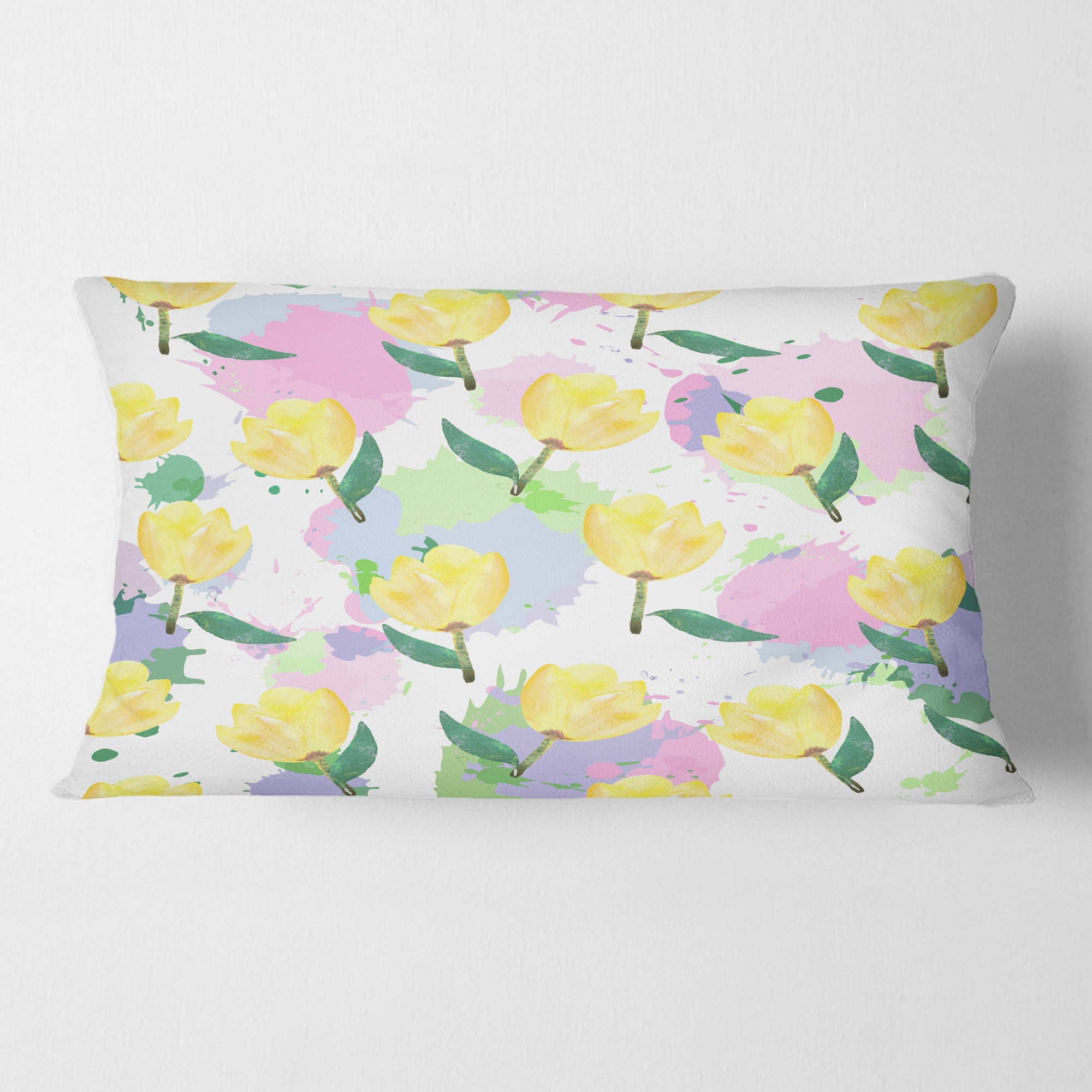 Designart Floral pattern with flowers' Mid-Century Modern Throw Pillow - 12x20