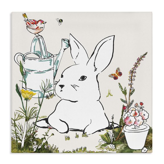 Stupell Industries Cottage Curious Bunny Rabbit Butterfly Garden Florals Canvas Art, 17 x 17, by Sangita Bachelet