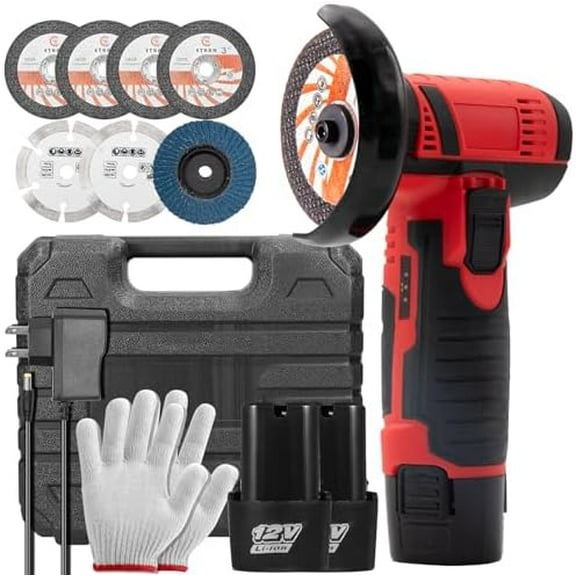 Mini Angle Grinder Tool, 19500RPM Cordless Angle Grinder, Cordless Electric Power Angle Grinder Tool with 2pcs Batteries, 76mm Grinder Handheld Cutter for Metal Wood Grinding and Cutting