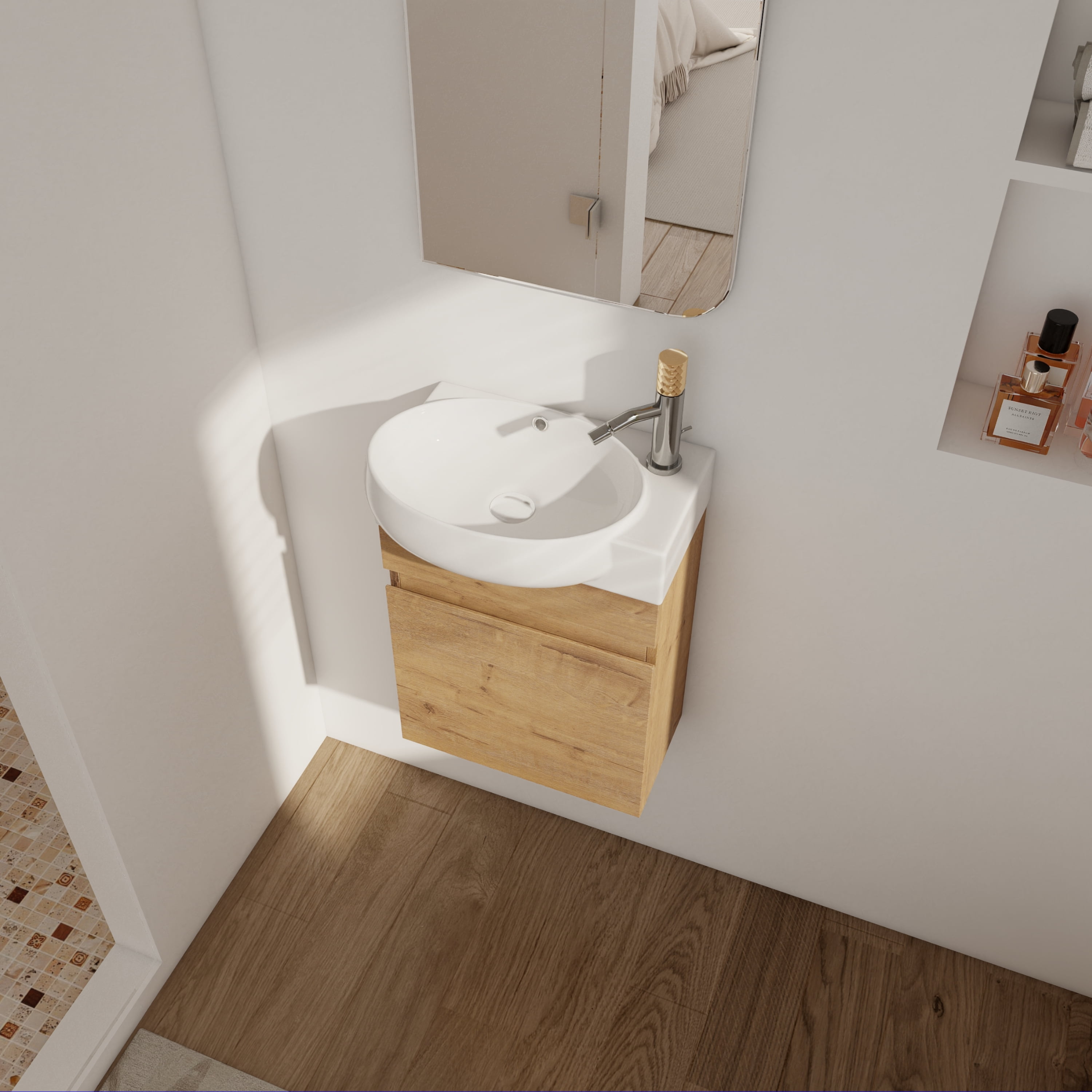 Soft Close Doors Bathroom Vanity With Sink,16 Inch For Small Bathroom