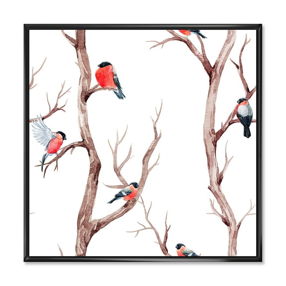 Designart 'Little Birds Sitting On The Tree Branches III' Traditional Framed Canvas Wall Art Print