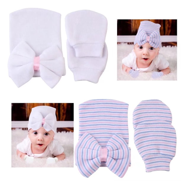 Ropa para Niños YONGSHENG Sombrero Lazo Rayas 2 Piezas Blanco Rayas 0-6 Meses