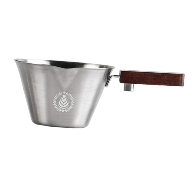 Taza Medidora de Café de Acero Inoxidable, 100 Ml, Accesorios con Mango de Madera, Boquilla en Forma de V para Taza Vertedora de Espresso con Escala