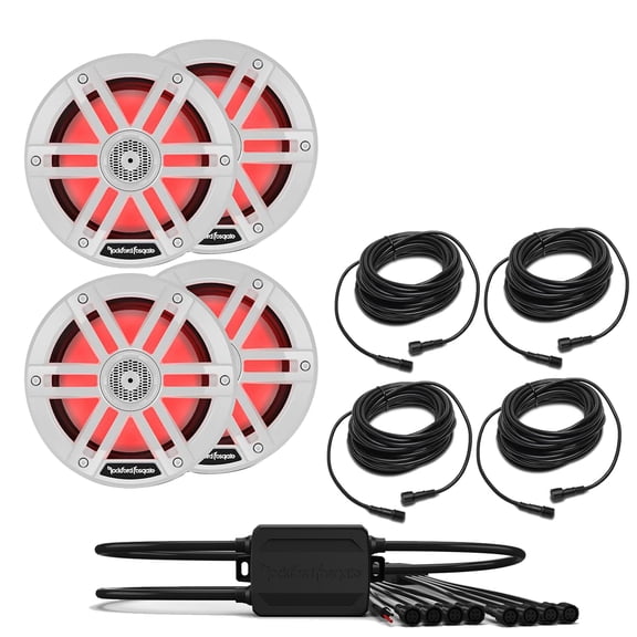 Rockford Fosgate 2 Pairs M1-8 M1 Series 8" Marine White (1) PMX-RGB Optix LIght Controller (4) RGB-25 25' Extension Cable