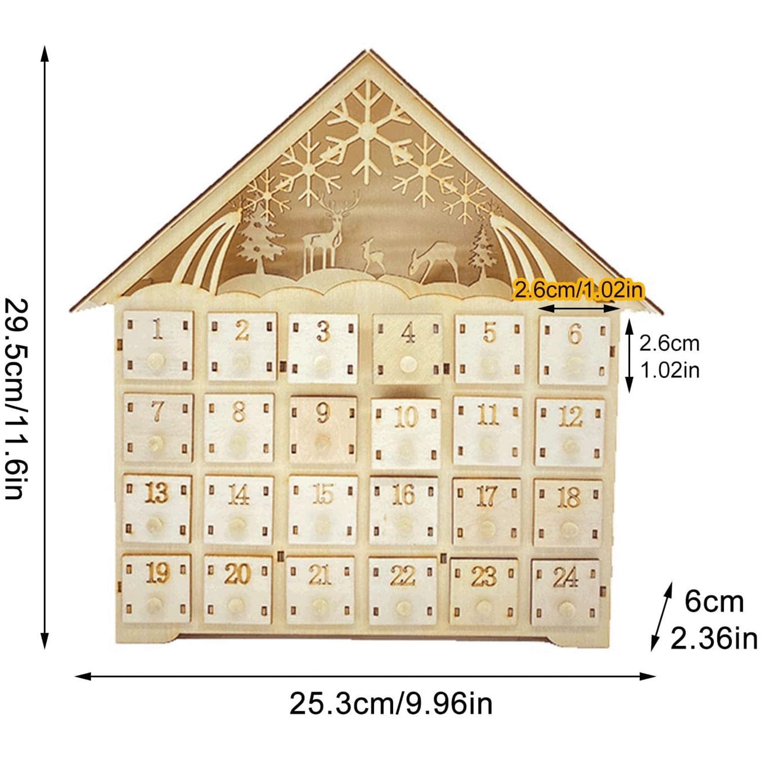 JeashCHAT Christmas Decorations 2022 Christmas LED Wooden Advent Calendar With 24 Drawers, 24 Days Countdown Lights Up DIY Advent Calendar Empty Box Christmas Holiday Decorations