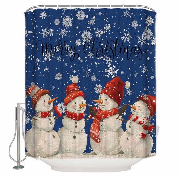 Small Stall Shower Curtain 36x72 Inch Narrow Half Size Blue Christmas Bath Curtains Bathroom Decor Snowman Xmas Snowflake Rustic Waterproof Fabric Shower Curtain Set with Hooks 36 Inch